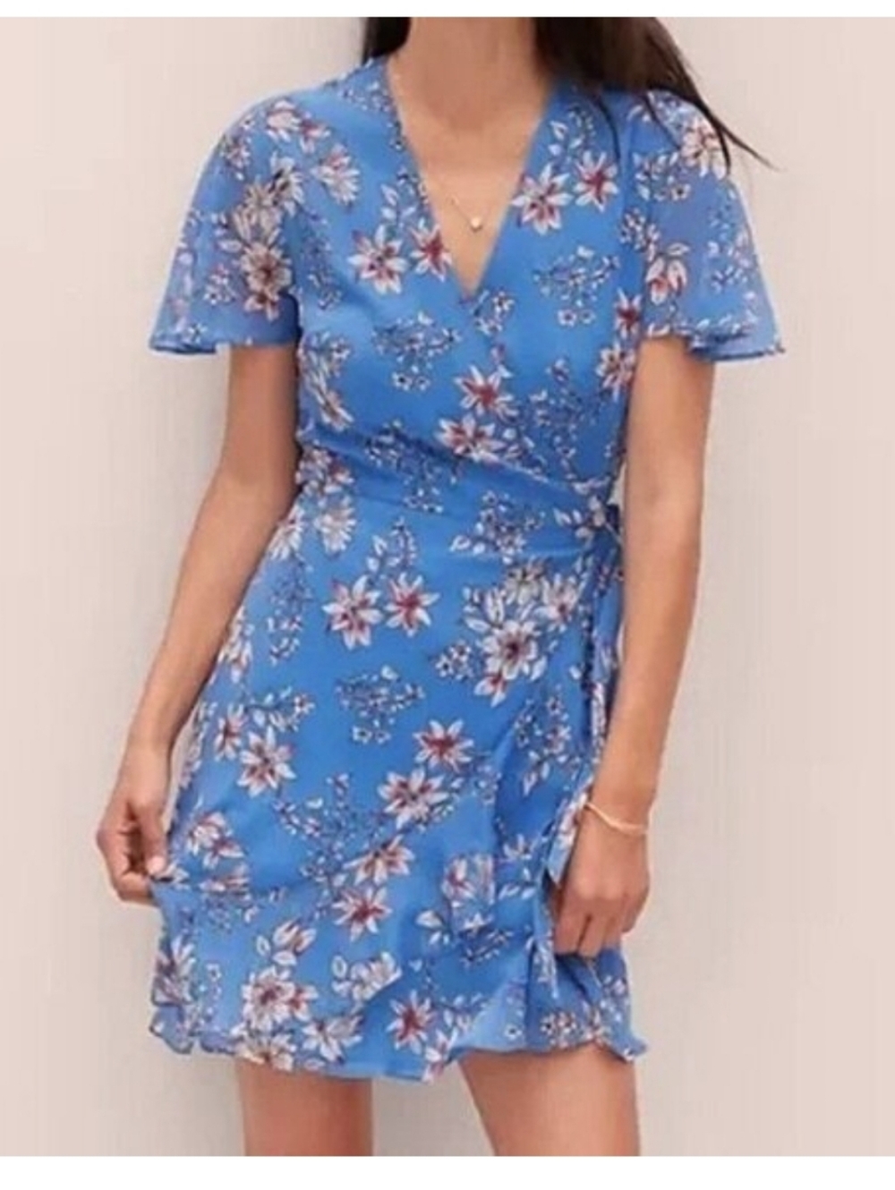 Banana Republic Blue Floral Wrap Mini Dress